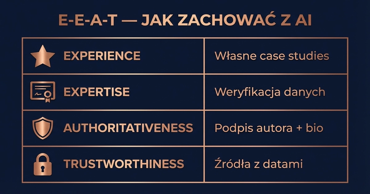 Framework E-E-A-T — jak zachować Experience, Expertise, Authoritativeness i Trustworthiness przy pisaniu z AI