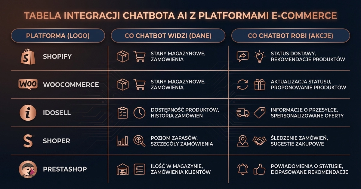 Integracja chatbota AI z platformami e-commerce: Shopify, WooCommerce, IdoSell