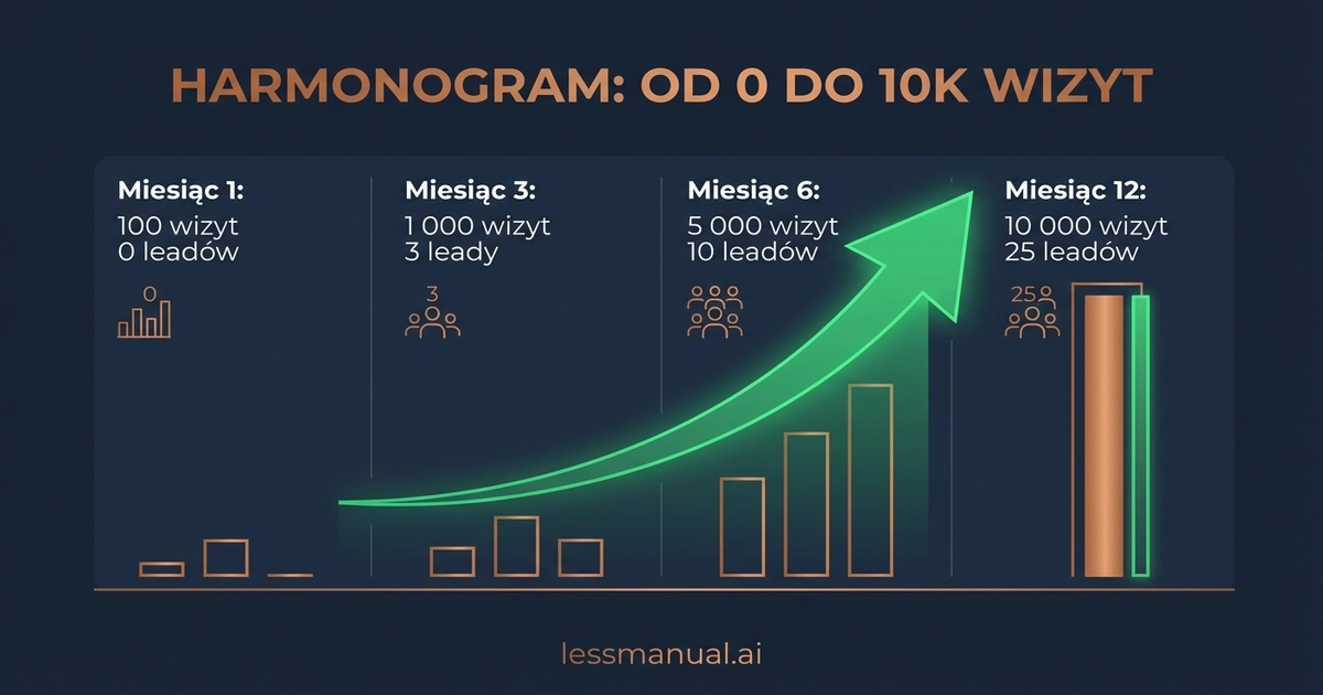 Harmonogram wzrostu od 0 do 10 000 wizyt organicznych w 12 miesięcy — benchmarki content marketingu B2B