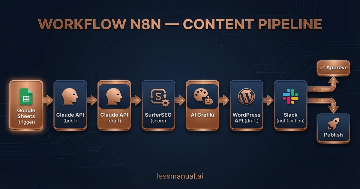 Workflow n8n do automatycznej publikacji artykułów — od triggera przez AI draft do WordPress