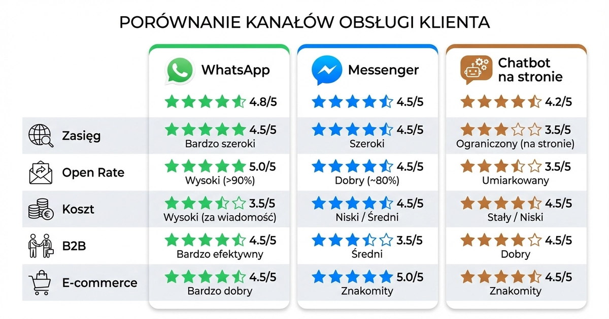Porównanie kanałów obsługi klienta: WhatsApp bot vs Messenger bot vs chatbot na stronie