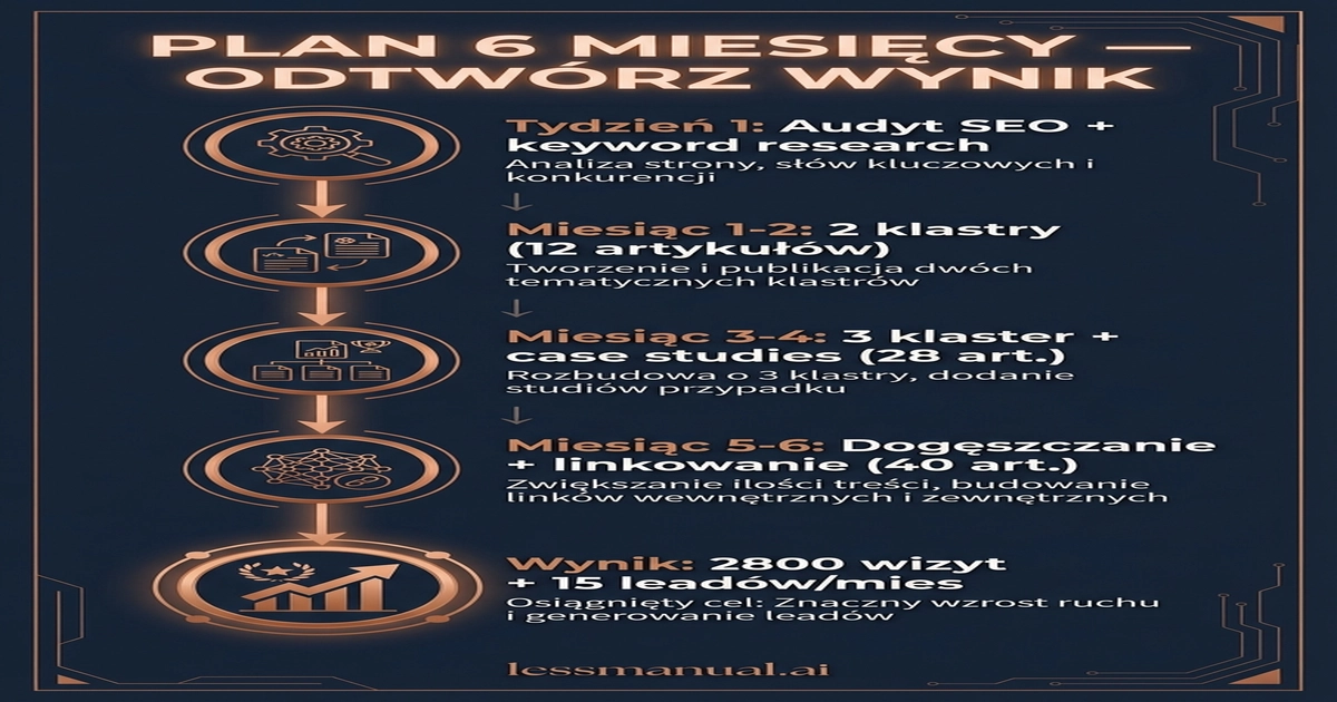 Plan 6 miesięcy do odtworzenia wyniku — od audytu przez klastry do 2800 wizyt i 15 leadów